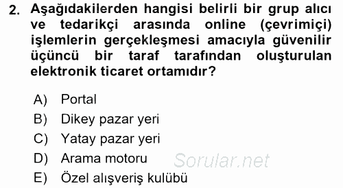 E-Perakendecilik 2015 - 2016 Ara Sınavı 2.Soru