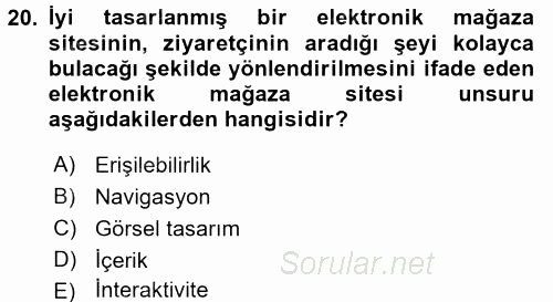 E-Perakendecilik 2015 - 2016 Ara Sınavı 20.Soru