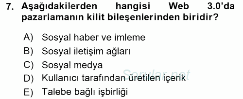 E-Perakendecilik 2015 - 2016 Ara Sınavı 7.Soru