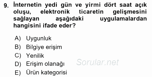 E-Perakendecilik 2015 - 2016 Ara Sınavı 9.Soru