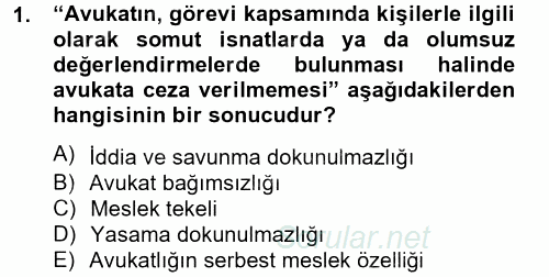 Avukatlık Ve Noterlik Hukuku 2012 - 2013 Dönem Sonu Sınavı 1.Soru
