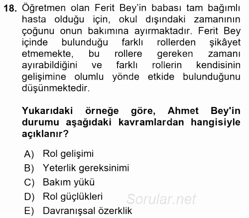 Yaşlılarda Çatışma Ve Stres Yönetimi 2 2017 - 2018 Ara Sınavı 18.Soru