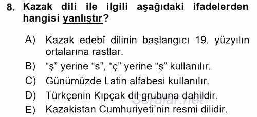 Çağdaş Türk Edebiyatları 2 2015 - 2016 Ara Sınavı 8.Soru