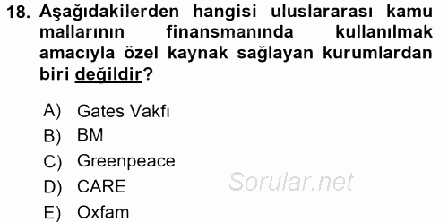 Uluslararası Kamu Maliyesi 2015 - 2016 Ara Sınavı 18.Soru