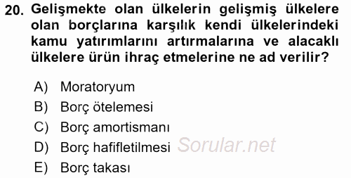 Uluslararası Kamu Maliyesi 2015 - 2016 Ara Sınavı 20.Soru