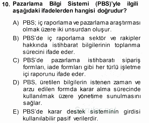 Pazarlama Yönetimi 2013 - 2014 Ara Sınavı 10.Soru