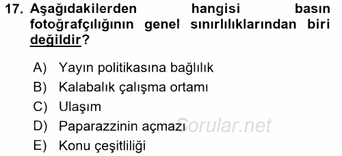 Basın Fotoğrafçılığı 2016 - 2017 Ara Sınavı 17.Soru