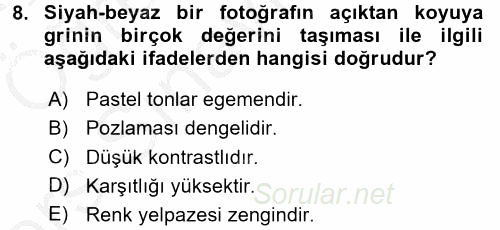 Temel Fotoğrafçılık 2016 - 2017 3 Ders Sınavı 8.Soru