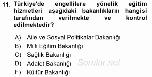 Bakıma Gereksinimi Olan Engelli Bireyler 1 2017 - 2018 Ara Sınavı 11.Soru