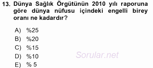 Bakıma Gereksinimi Olan Engelli Bireyler 1 2017 - 2018 Ara Sınavı 13.Soru