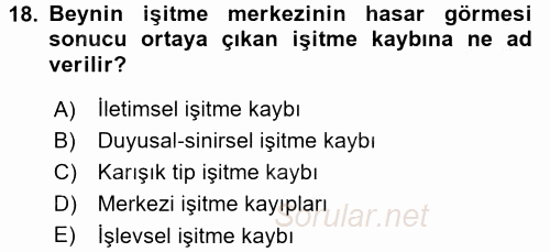 Bakıma Gereksinimi Olan Engelli Bireyler 1 2017 - 2018 Ara Sınavı 18.Soru