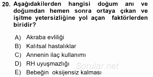 Bakıma Gereksinimi Olan Engelli Bireyler 1 2017 - 2018 Ara Sınavı 20.Soru