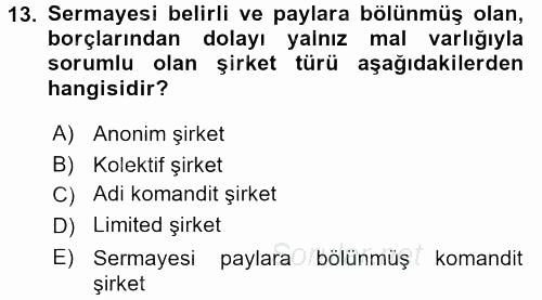 Kamu Özel Kesim Yapısı Ve İlişkileri 2015 - 2016 Dönem Sonu Sınavı 13.Soru