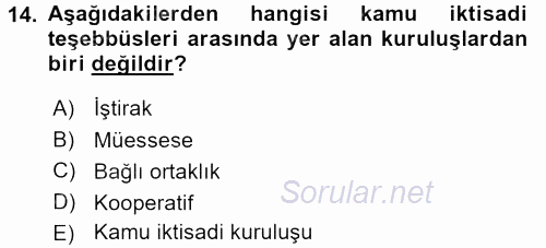 Kamu Özel Kesim Yapısı Ve İlişkileri 2015 - 2016 Dönem Sonu Sınavı 14.Soru