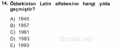 Çağdaş Türk Dünyası 2014 - 2015 Dönem Sonu Sınavı 14.Soru