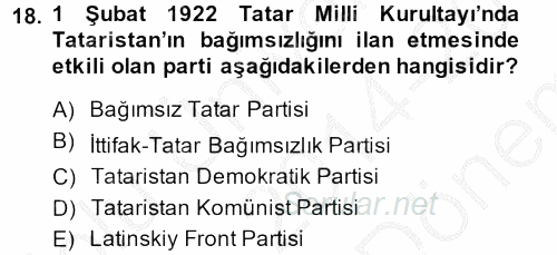 Çağdaş Türk Dünyası 2014 - 2015 Dönem Sonu Sınavı 18.Soru