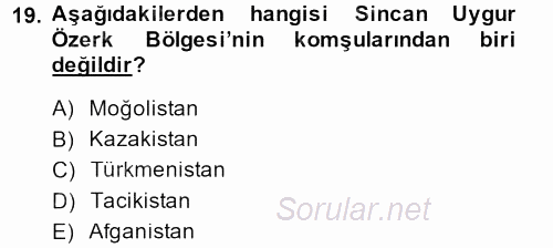 Çağdaş Türk Dünyası 2014 - 2015 Dönem Sonu Sınavı 19.Soru