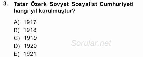 Çağdaş Türk Dünyası 2014 - 2015 Dönem Sonu Sınavı 3.Soru