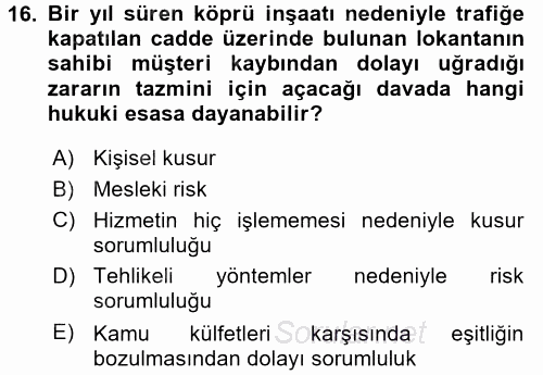 İdare Hukuku 2015 - 2016 Tek Ders Sınavı 16.Soru