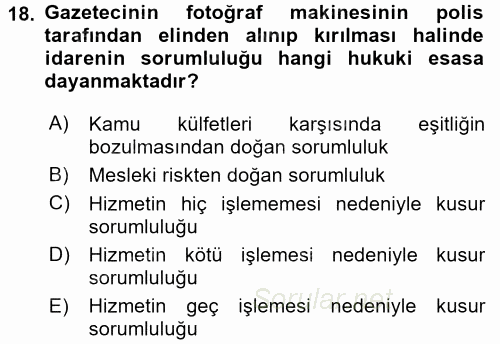 İdare Hukuku 2015 - 2016 Tek Ders Sınavı 18.Soru