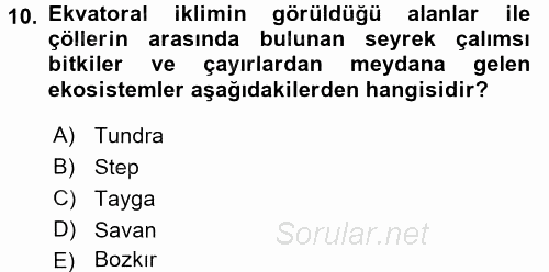 Ekoloji ve Turizm 2017 - 2018 3 Ders Sınavı 10.Soru