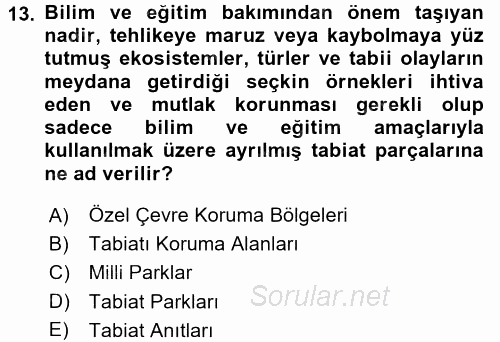 Ekoloji ve Turizm 2017 - 2018 3 Ders Sınavı 13.Soru