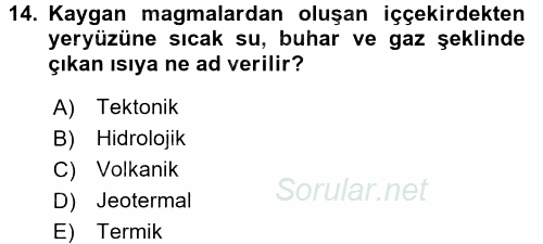 Ekoloji ve Turizm 2017 - 2018 3 Ders Sınavı 14.Soru