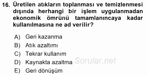 Ekoloji ve Turizm 2017 - 2018 3 Ders Sınavı 16.Soru
