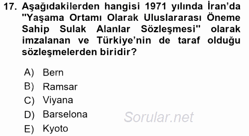 Ekoloji ve Turizm 2017 - 2018 3 Ders Sınavı 17.Soru