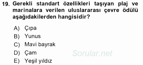 Ekoloji ve Turizm 2017 - 2018 3 Ders Sınavı 19.Soru