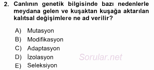 Ekoloji ve Turizm 2017 - 2018 3 Ders Sınavı 2.Soru