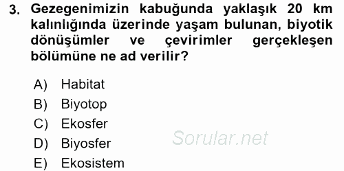 Ekoloji ve Turizm 2017 - 2018 3 Ders Sınavı 3.Soru