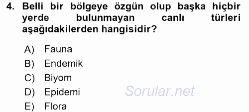 Ekoloji ve Turizm 2017 - 2018 3 Ders Sınavı 4.Soru