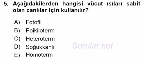 Ekoloji ve Turizm 2017 - 2018 3 Ders Sınavı 5.Soru