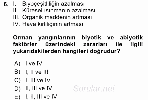 Ekoloji ve Turizm 2017 - 2018 3 Ders Sınavı 6.Soru