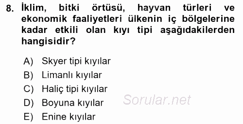 Ekoloji ve Turizm 2017 - 2018 3 Ders Sınavı 8.Soru