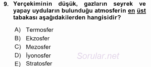 Ekoloji ve Turizm 2017 - 2018 3 Ders Sınavı 9.Soru