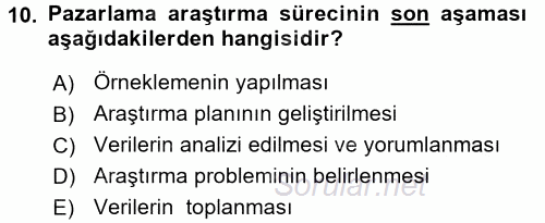 Pazarlama Yönetimi 2017 - 2018 Ara Sınavı 10.Soru