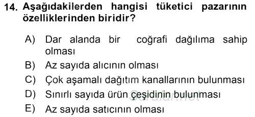 Pazarlama Yönetimi 2017 - 2018 Ara Sınavı 14.Soru