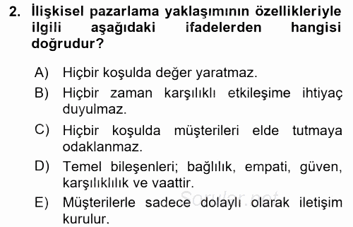 Pazarlama Yönetimi 2017 - 2018 Ara Sınavı 2.Soru