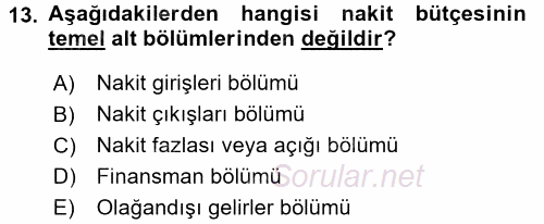 Maliyet Yönetimi 2017 - 2018 Ara Sınavı 13.Soru