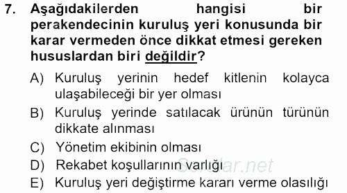 Perakende Yönetimi 2012 - 2013 Ara Sınavı 7.Soru