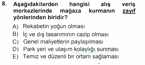 Perakende Yönetimi 2012 - 2013 Ara Sınavı 8.Soru