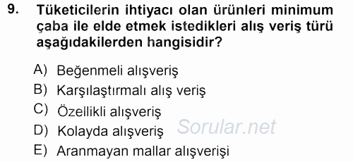 Perakende Yönetimi 2012 - 2013 Ara Sınavı 9.Soru