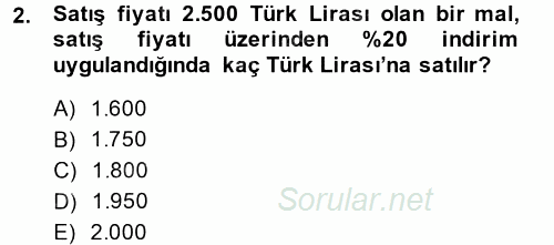 Finans Matematiği 2014 - 2015 Tek Ders Sınavı 2.Soru