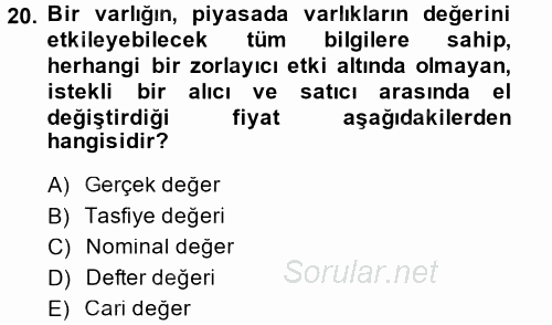 Finans Matematiği 2014 - 2015 Tek Ders Sınavı 20.Soru