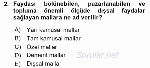 Kamu Ekonomisi 1 2017 - 2018 Ara Sınavı 2.Soru