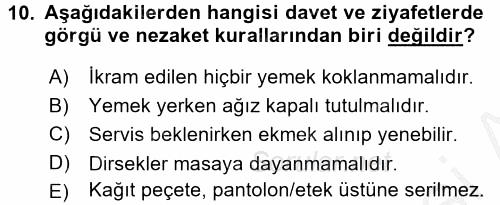 Sosyal Davranış ve Protokol 2016 - 2017 3 Ders Sınavı 10.Soru