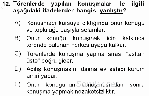 Sosyal Davranış ve Protokol 2016 - 2017 3 Ders Sınavı 12.Soru