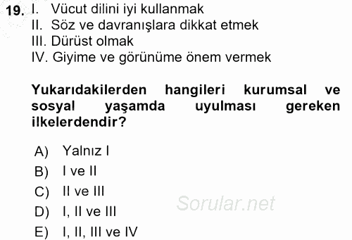 Sosyal Davranış ve Protokol 2016 - 2017 3 Ders Sınavı 19.Soru